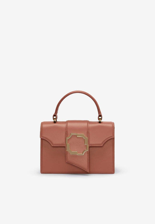 Mini Audrey Crest Buckle Top Handle Bag in Leather