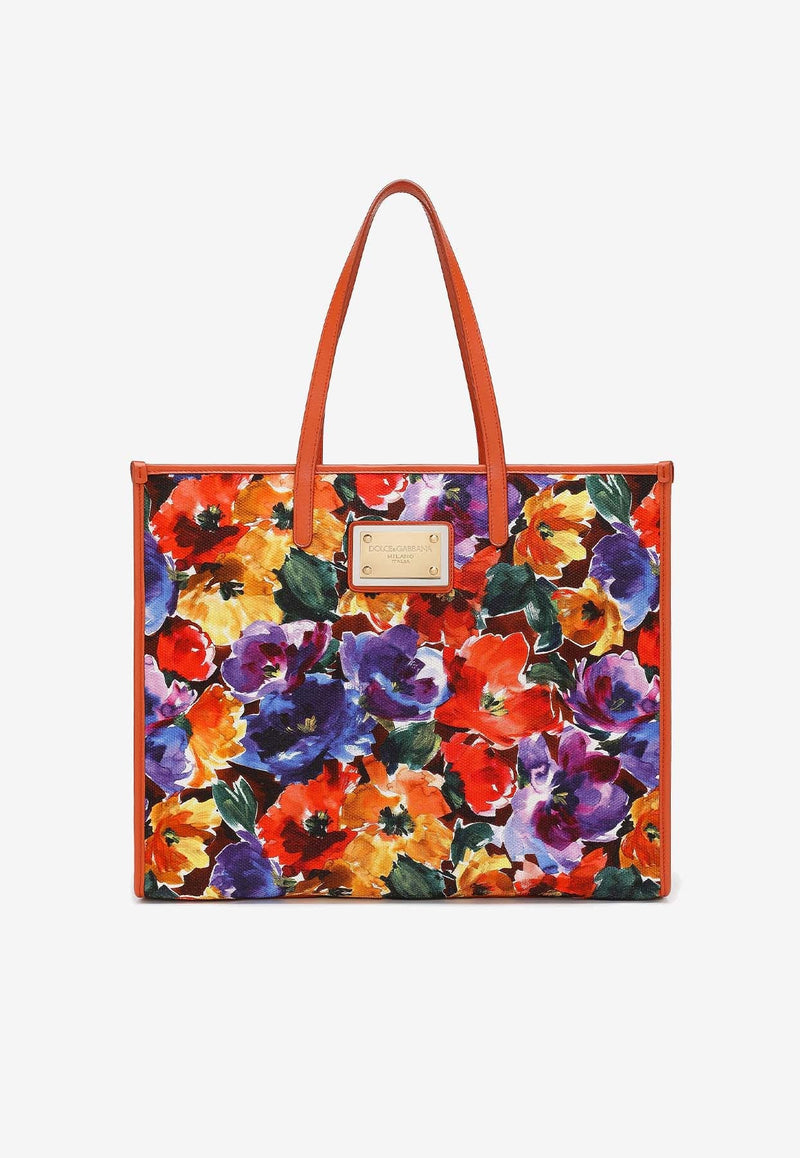Large Abstract Flower Print Tote Bag