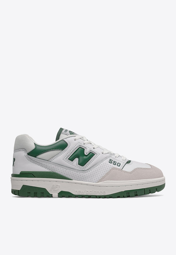 550 Low-Top Sneakers in White with Team Forest Green