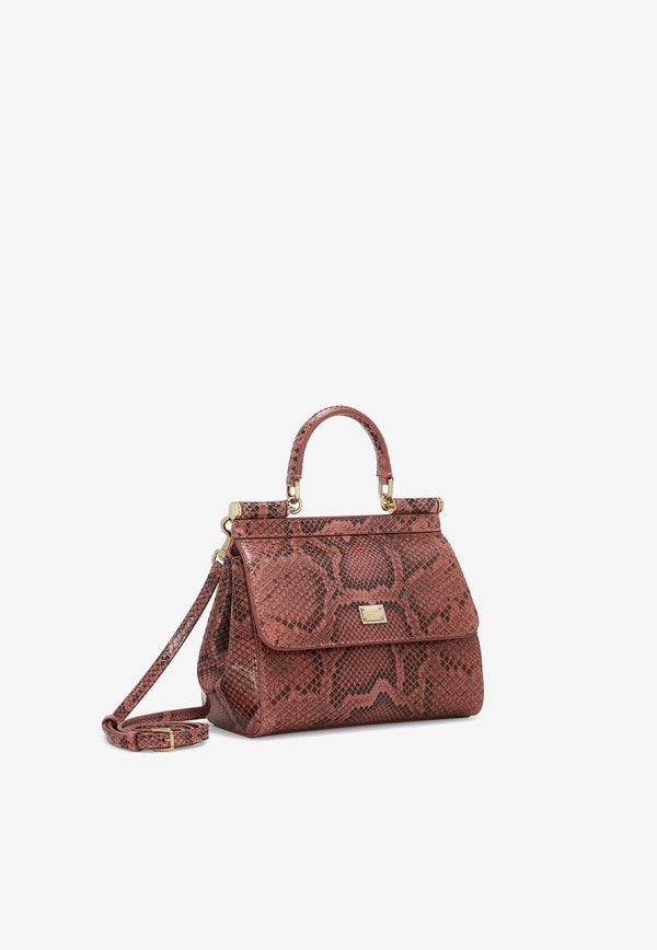 Medium Sicily Top Handle Bag in Python Leather