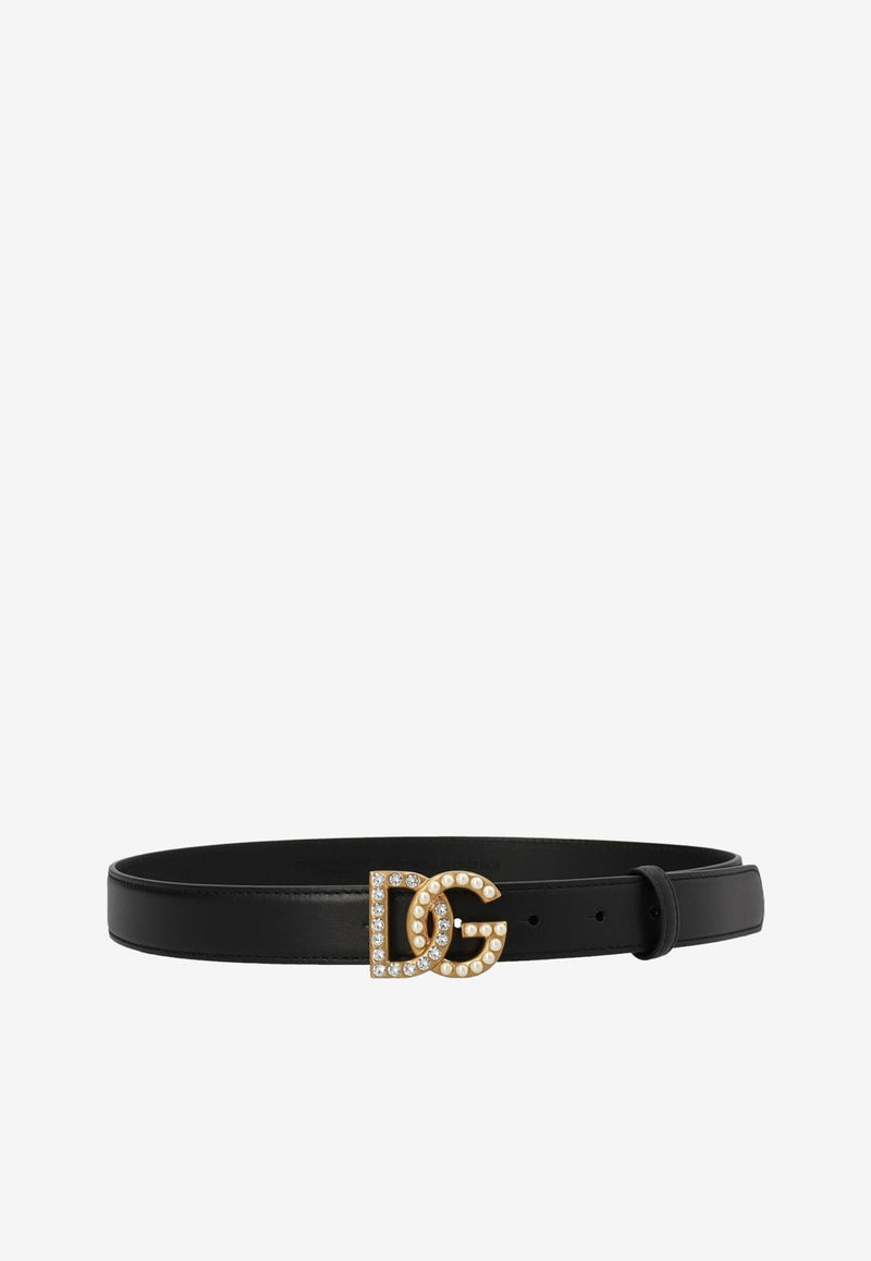 Embellished DG Logo Buckle Belt in Calf Leather