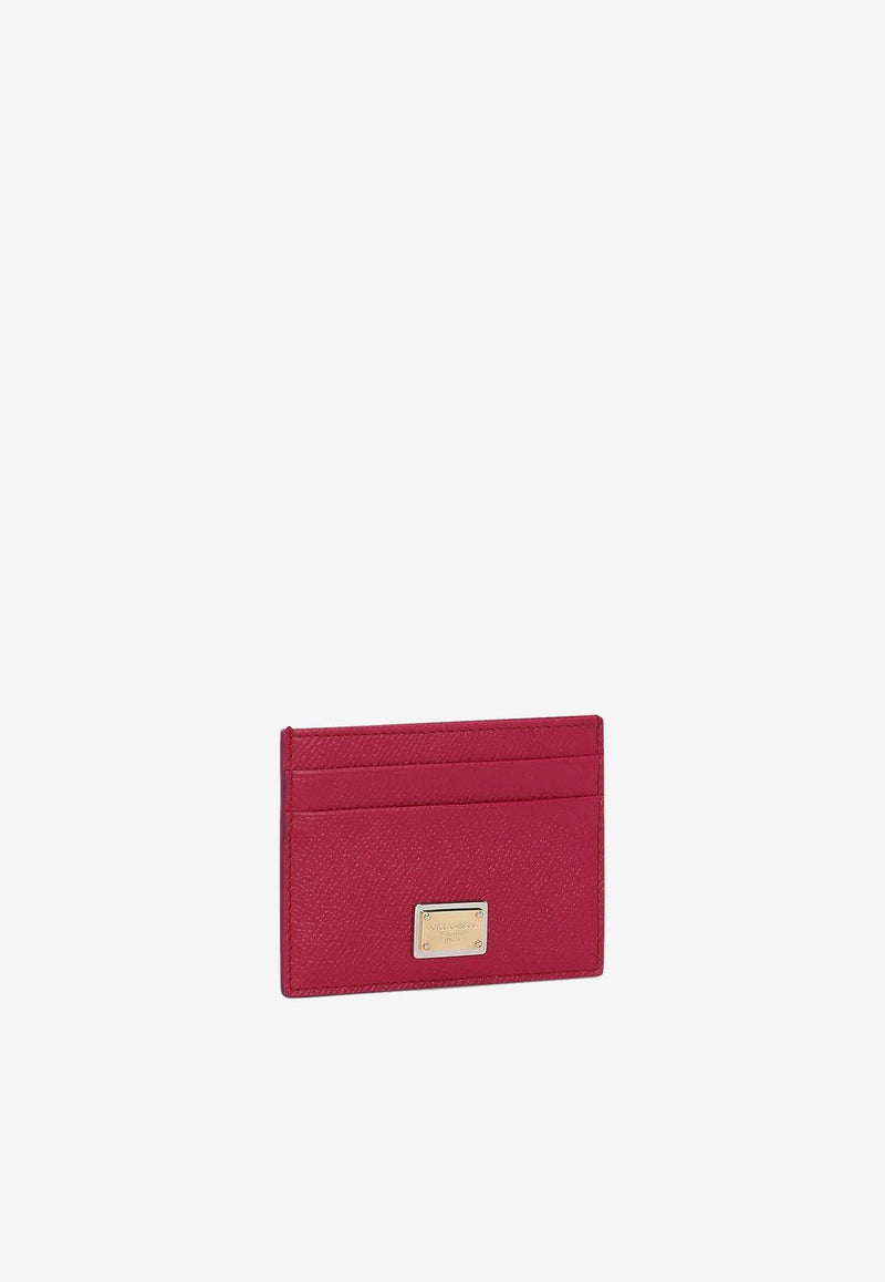 Logo Plate Cardholder in Dauphine Leather