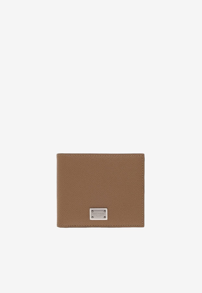 Logo Plate Leather Bi-Fold Wallet