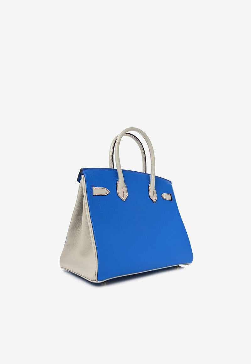 Birkin 30 in Bleu Hydra and Gris Perle Chevre Mysore Horseshoe with Brushed Gold Hardware