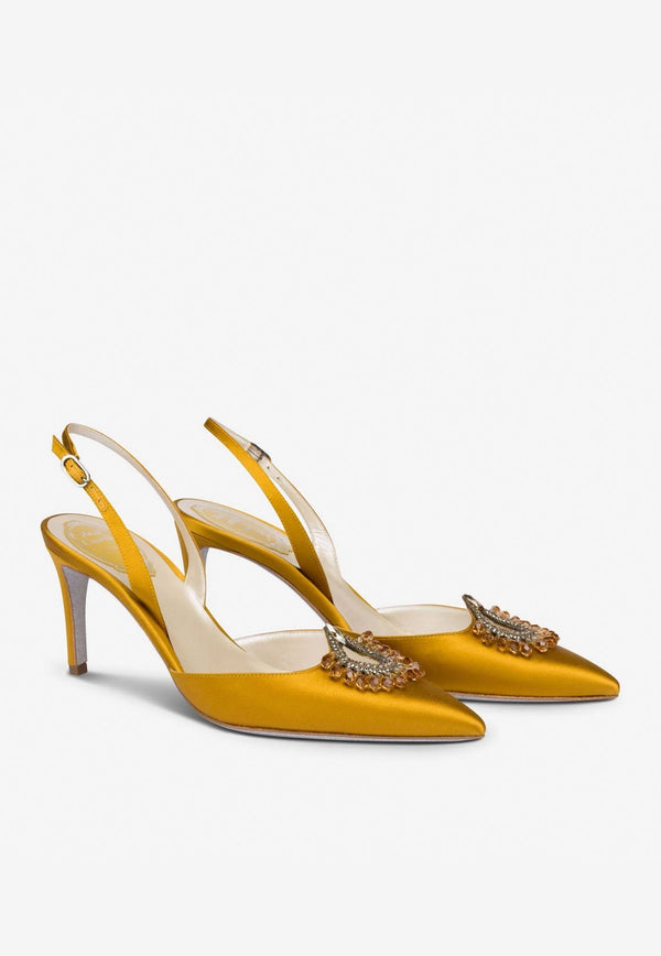 Chantel 75 Slingback Satin Pumps with Crystal Buckle