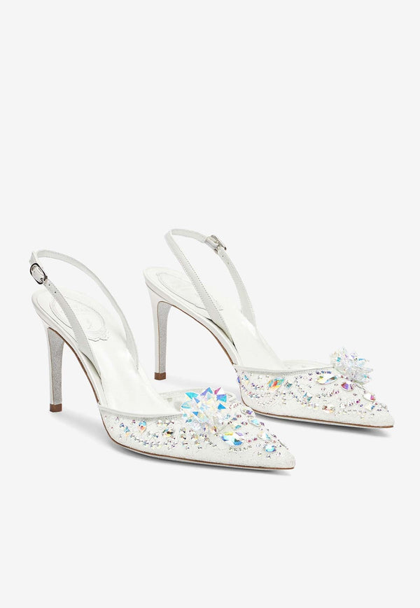 Cinderella 80 Crystal Flower Slingback Pumps