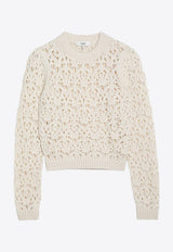 Perforated Wool Crewneck Sweater