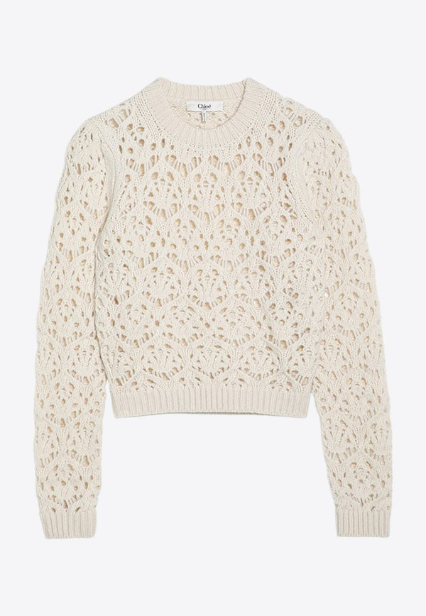 Perforated Wool Crewneck Sweater