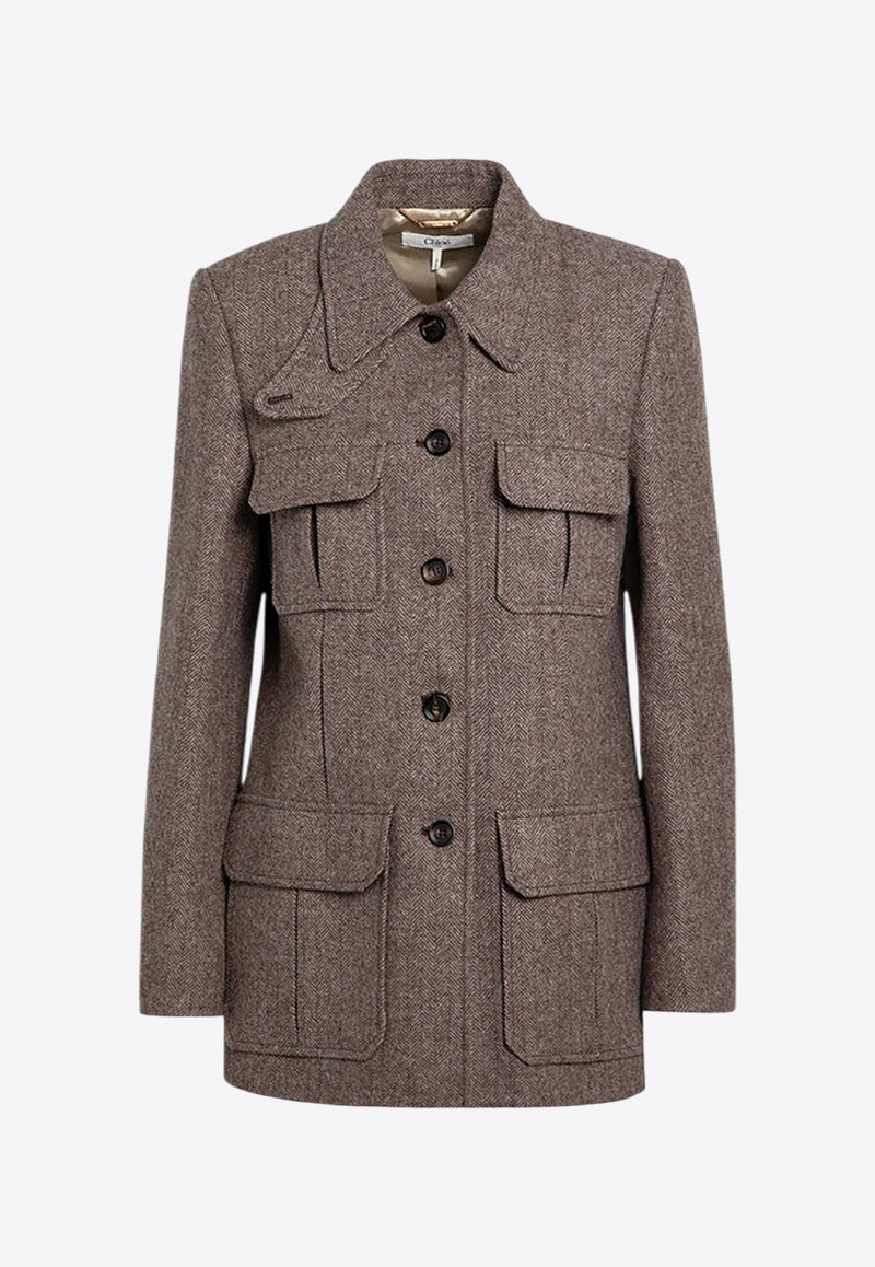 Herringbone Single-Breasted Wool Coat