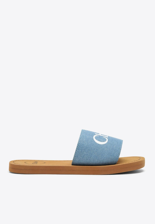 Woody Logo Print Denim Flat Sandals