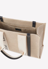 Medium Woody Tote Bag in Linen And Leather