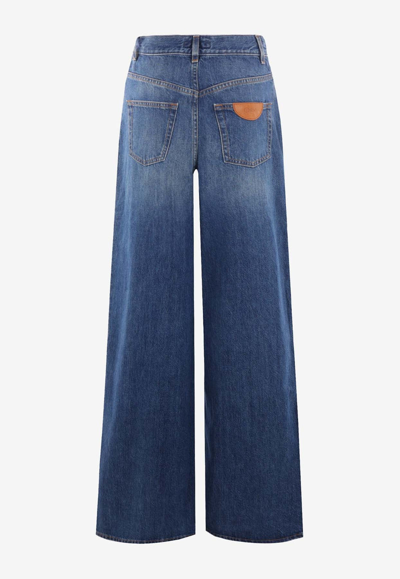 Wide-Leg Washed Jeans