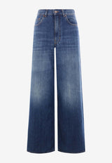 Wide-Leg Washed Jeans