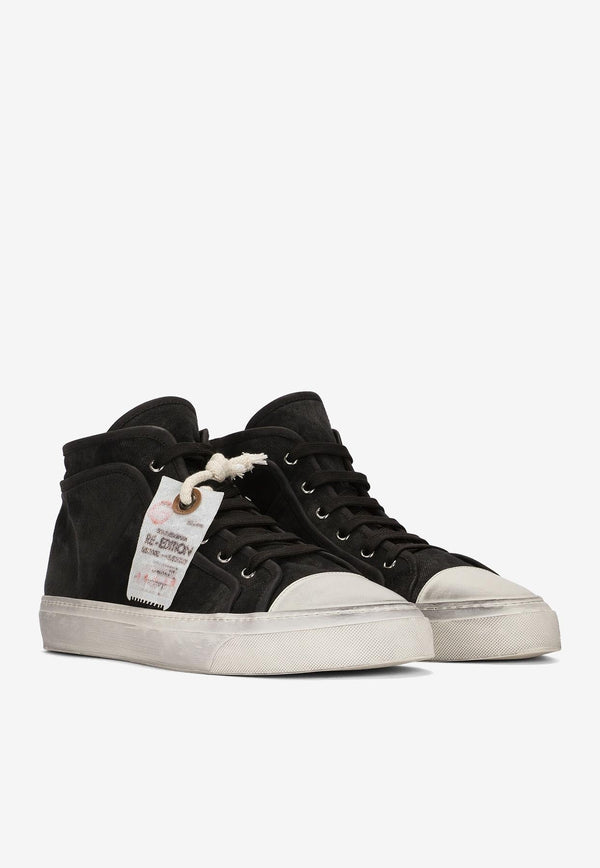 Vintage-Effect Mid-Top Sneakers