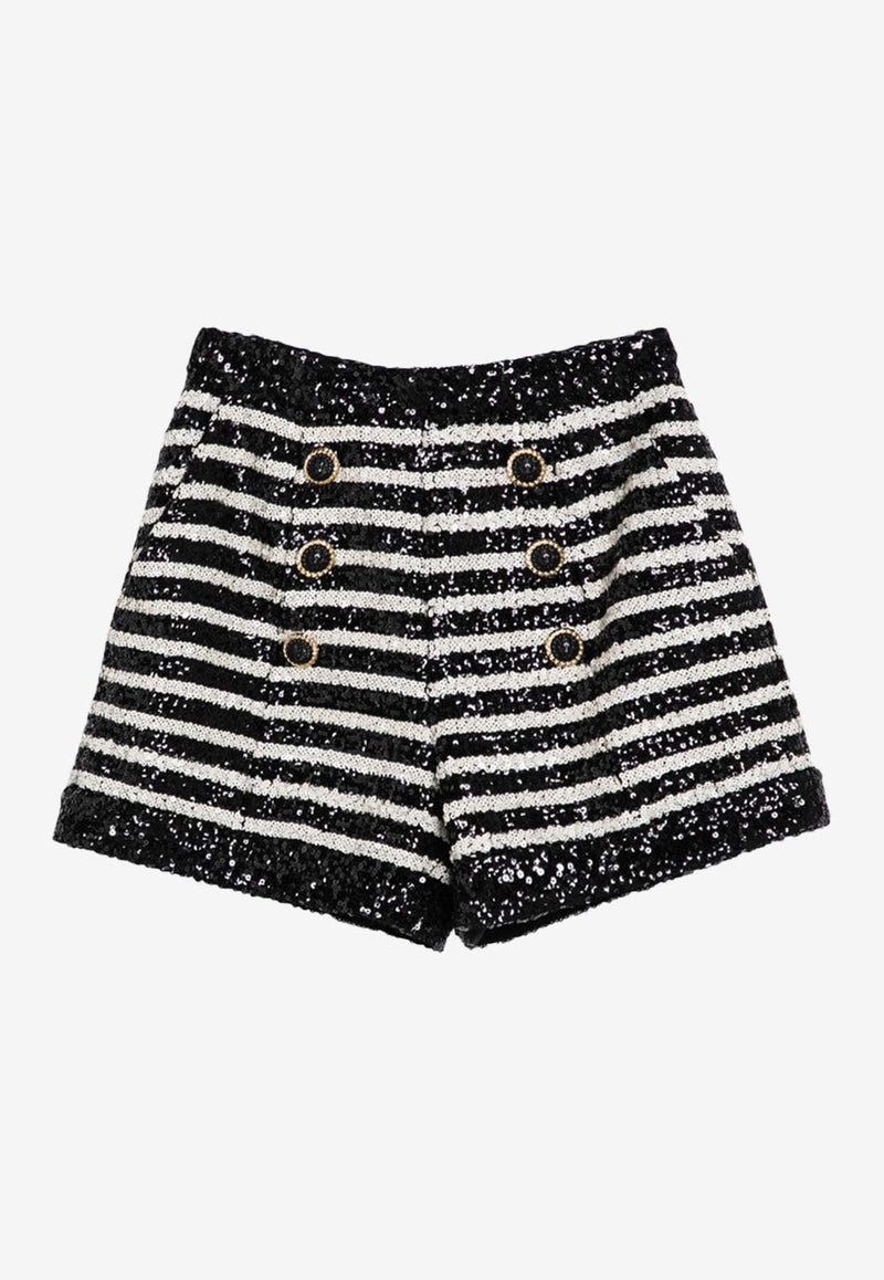 Sequined Stripe Mini Shorts