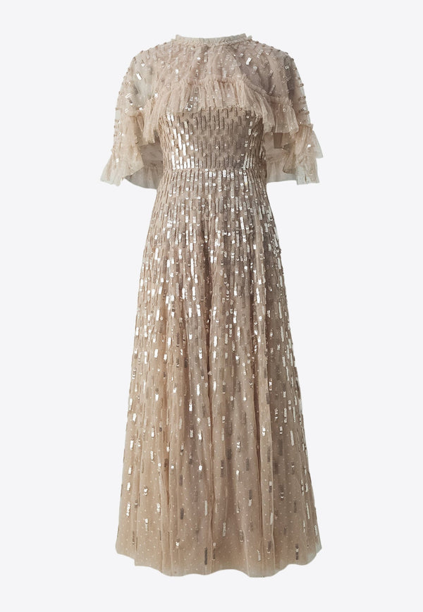 Sequin Dash Cape Maxi Dress