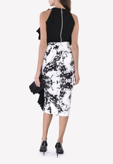 Abstract Print Ruffled Pencil Skirt