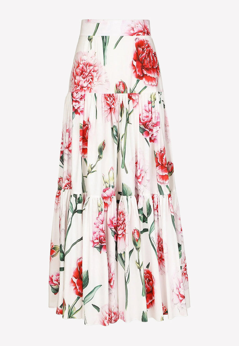 High-Waist Carnation Print Maxi Skirt
