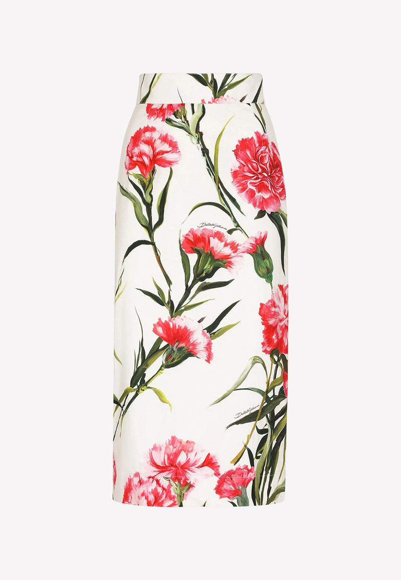 Carnation Print Midi Skirt