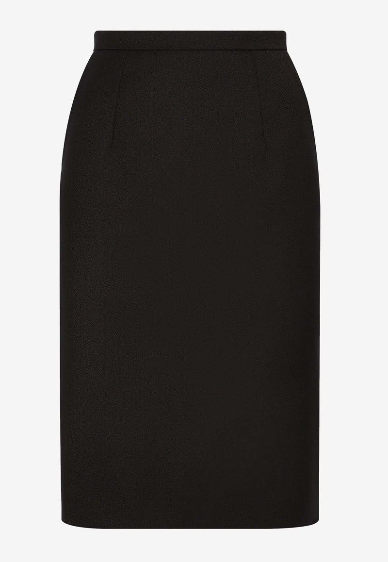 Wool Crepe Knee-Length Pencil Skirt