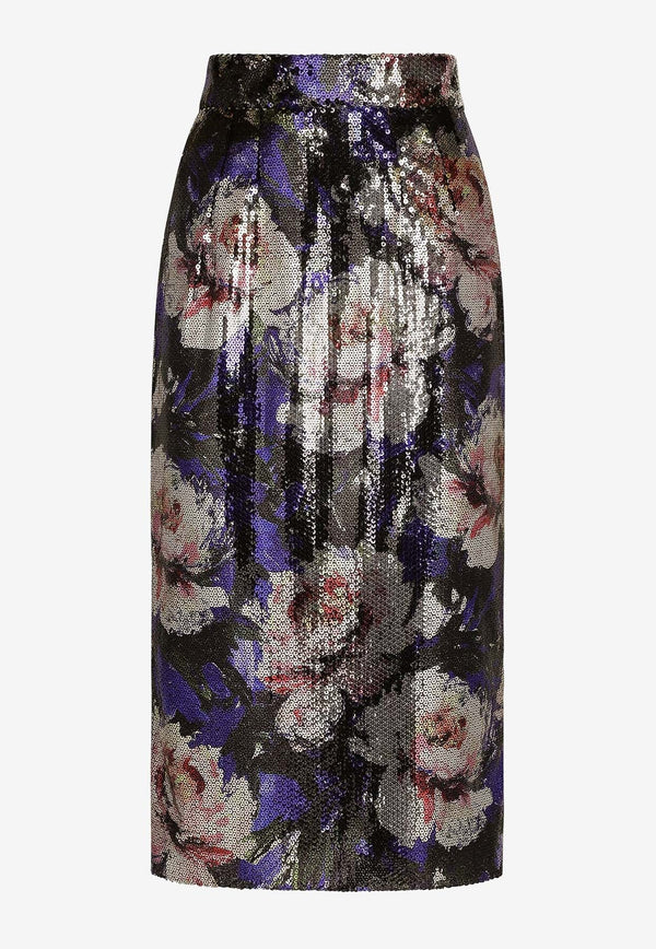 Floral Sequined Midi Skirt
