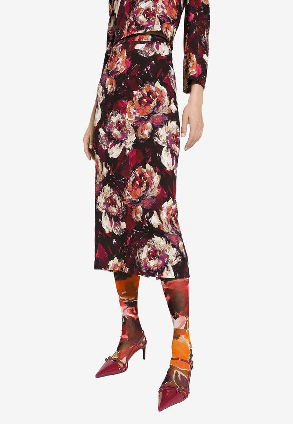 All-Over Floral-Patterned Midi Skirt