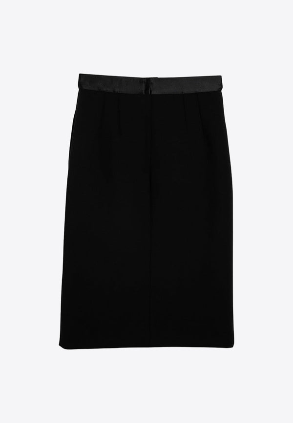 Bow-Belt Wool-Blend Knee-Length Skirt