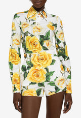 Long-Sleeved Rose-Print Shirt