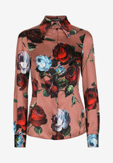 Vintage Rose Print Silk Shirt