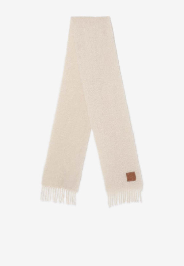 Logo Patch Fringed Mohair Scarf