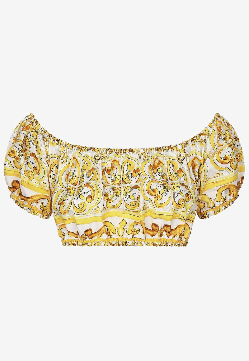 Majolica Print Off-Shoulder Cropped Top