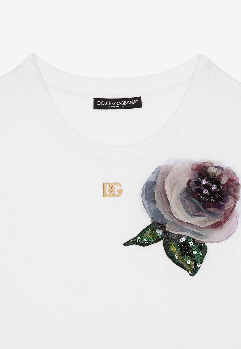 Floral Appliqué Short-Sleeved T-shirt