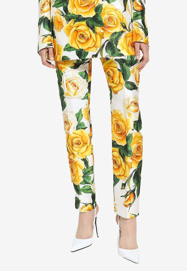 High-Waist Rose Print Pants