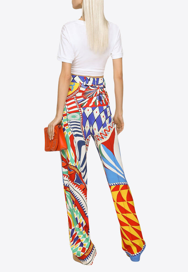 Carretto-Print Flared Pants