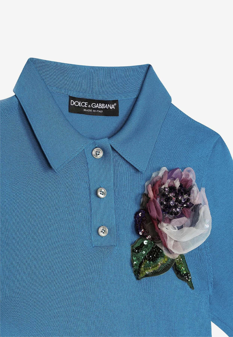 Floral Appliqué Polo T-shirt