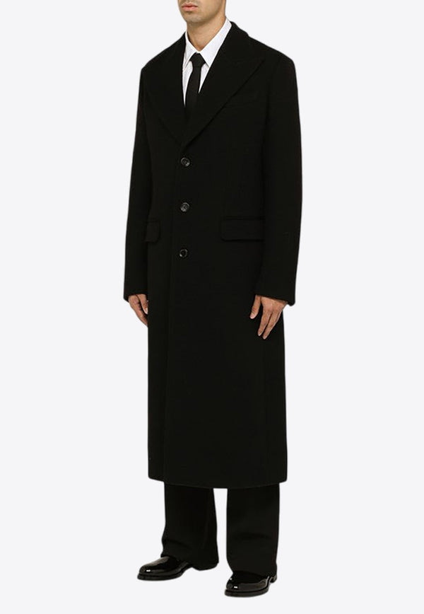 Single-Breasted Wool Long Coat