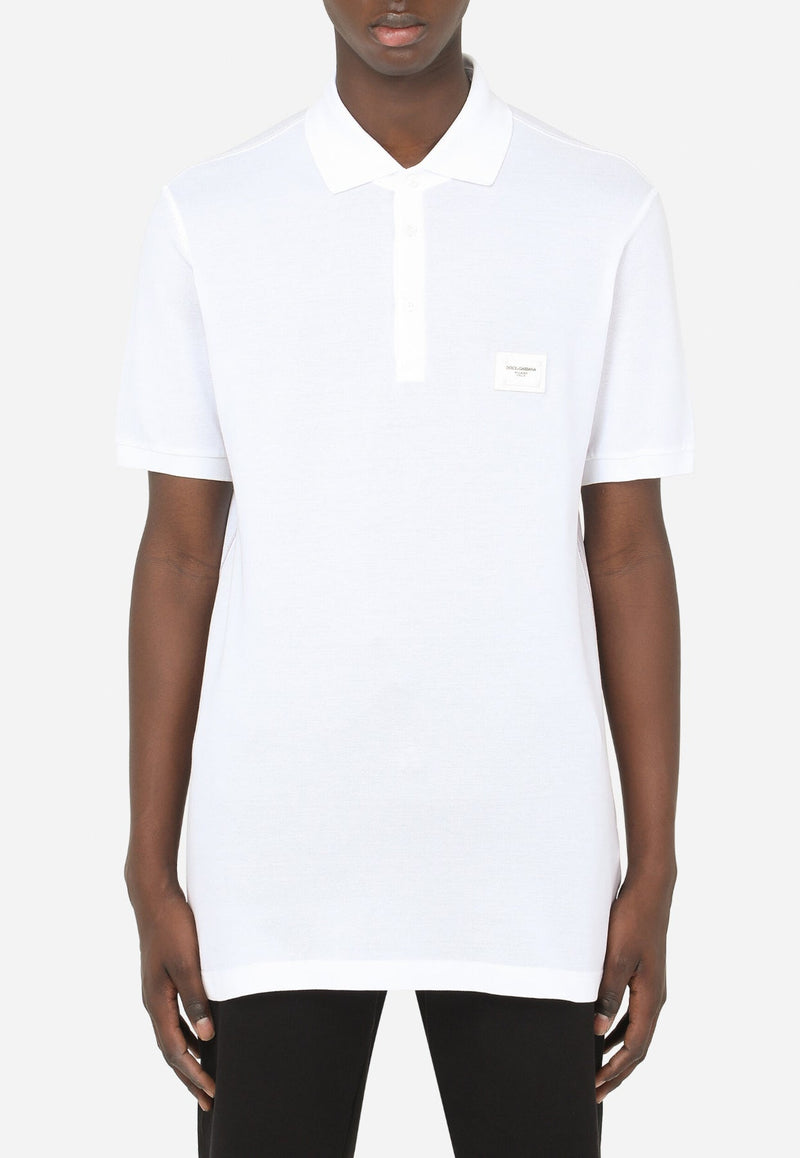 Logo Plate Polo T-shirt in Cotton Piqué