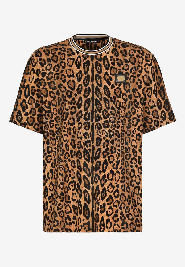 Logo Plaque Leopard Print T-shirt