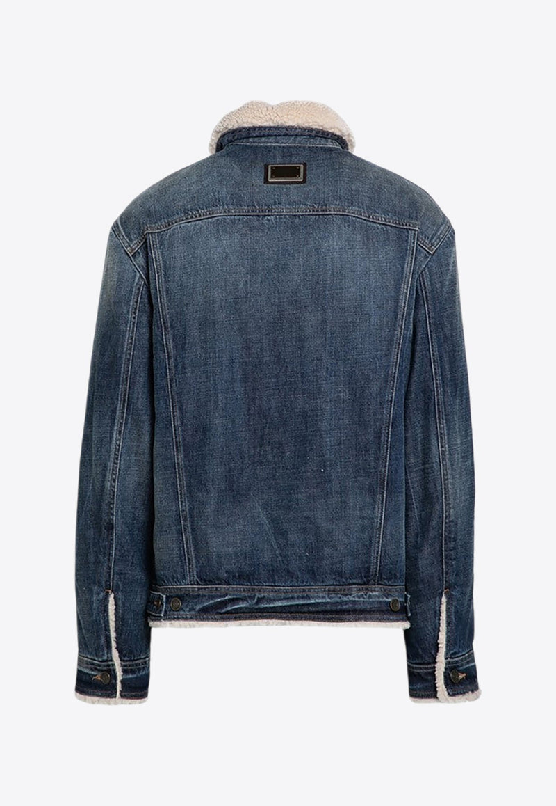 Shearling-Trimmed Denim Jacket