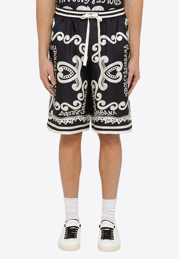 Marina-Printed Silk Shorts