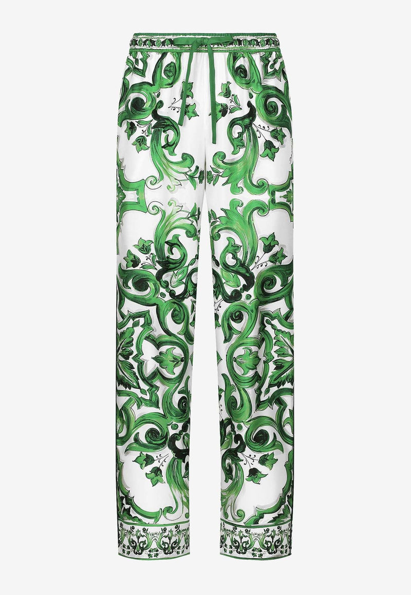 Majolica Print Silk Pants