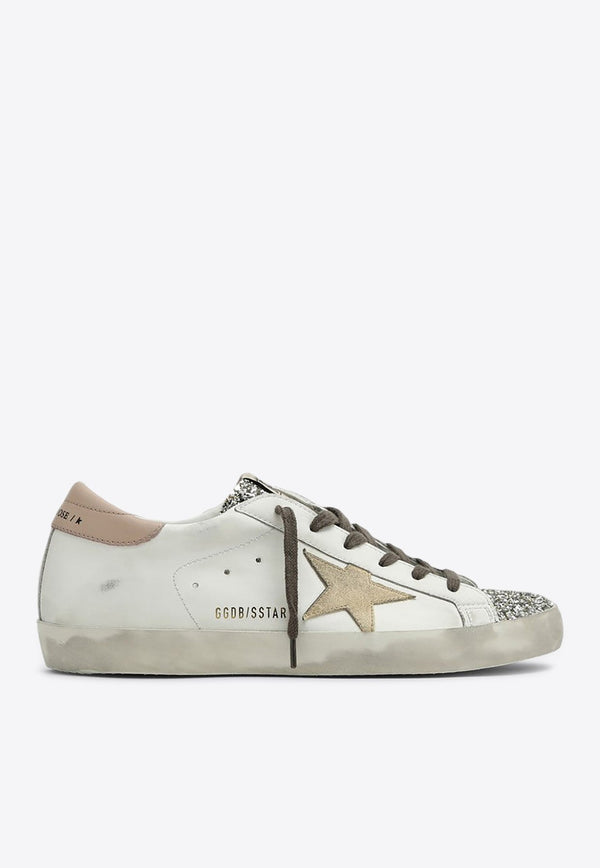 Super-Star Distressed Leather Sneakers with Glittered Toe Cap