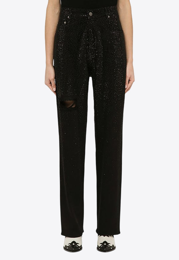 Crystal-Embellished Straight-Leg Pants