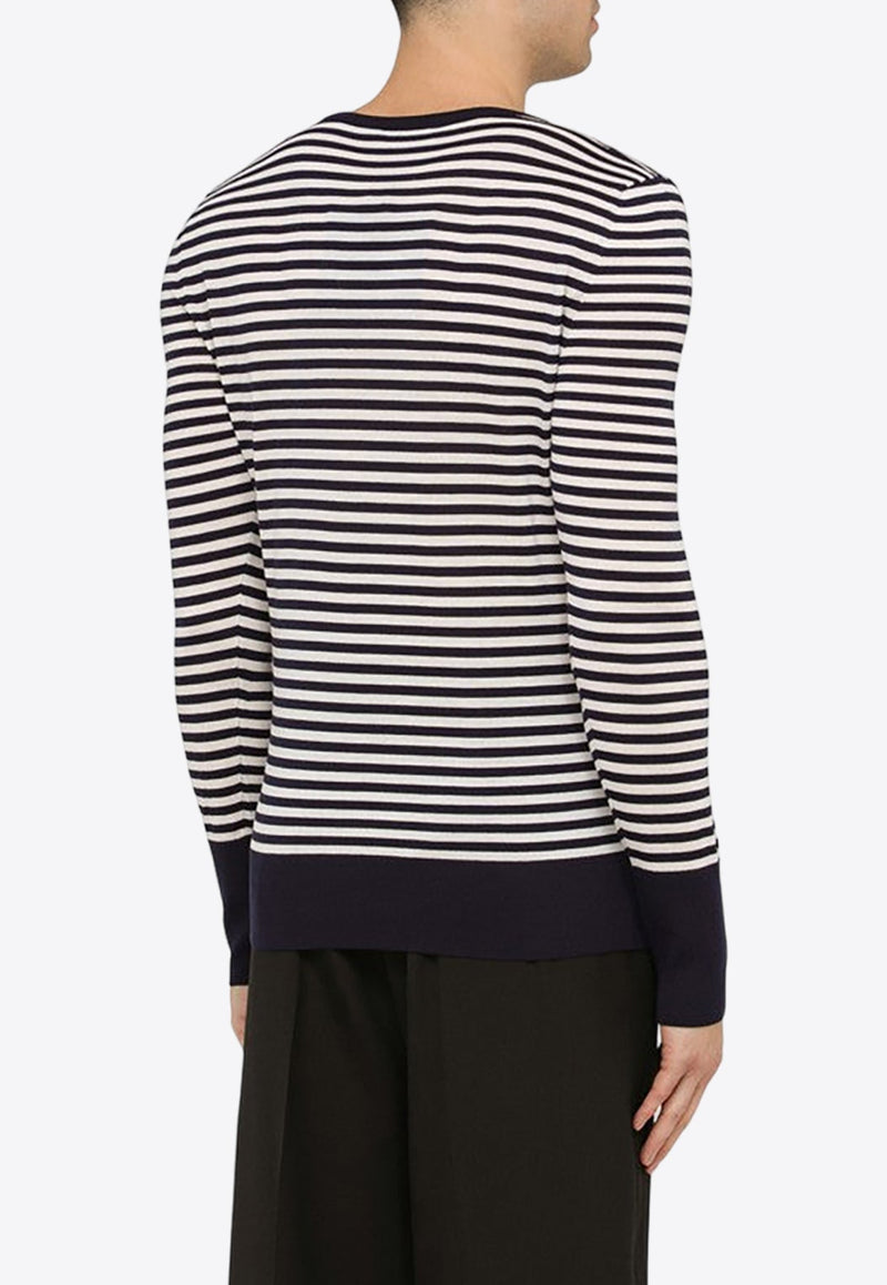 Logo-Embroidered Striped Wool Sweater