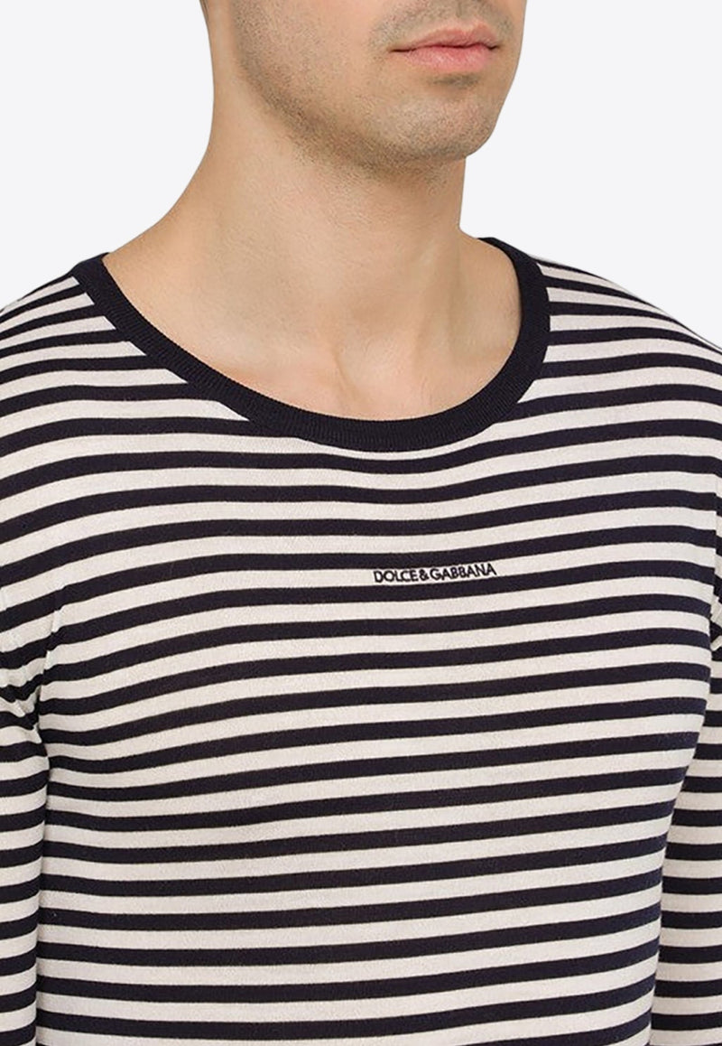 Logo-Embroidered Striped Wool Sweater