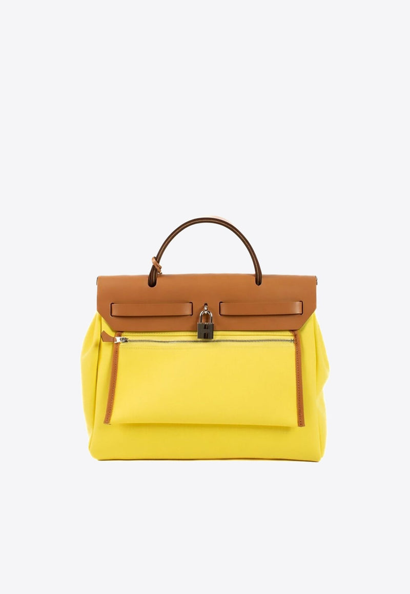 Herbag Zip 31 in Jaune Citron Toile and Naturel Sable Hunter with Palladium Hardware