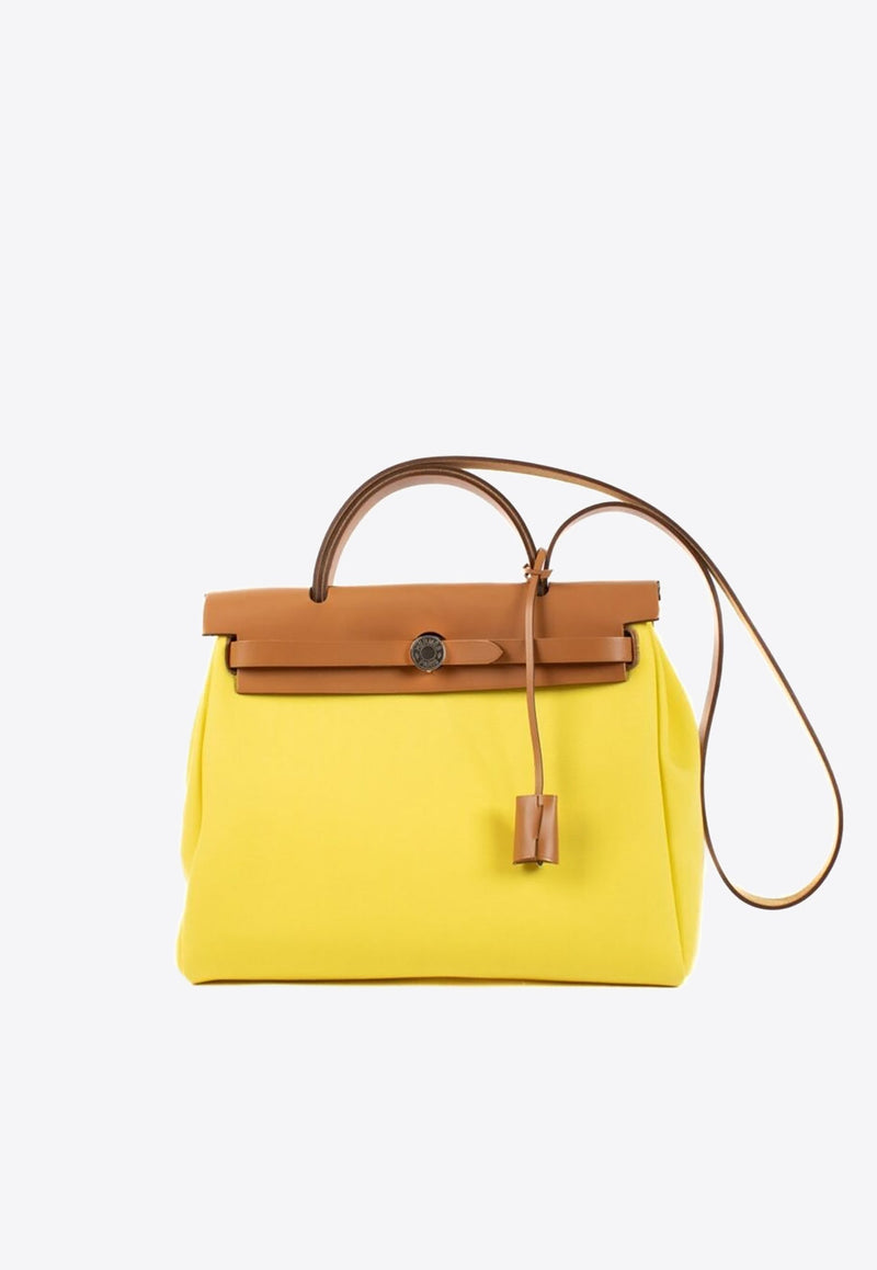 Herbag Zip 31 in Jaune Citron Toile and Naturel Sable Hunter with Palladium Hardware