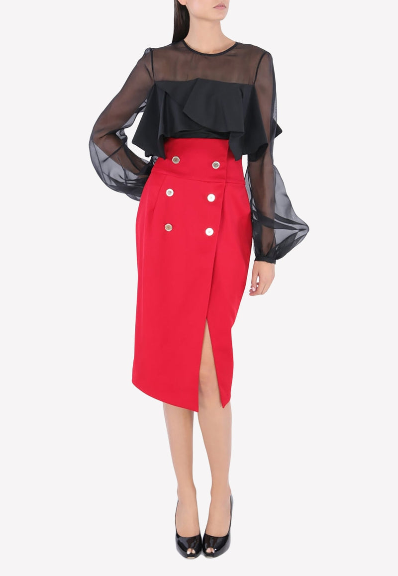 Double-Breasted Front Slit Pencil Skirt