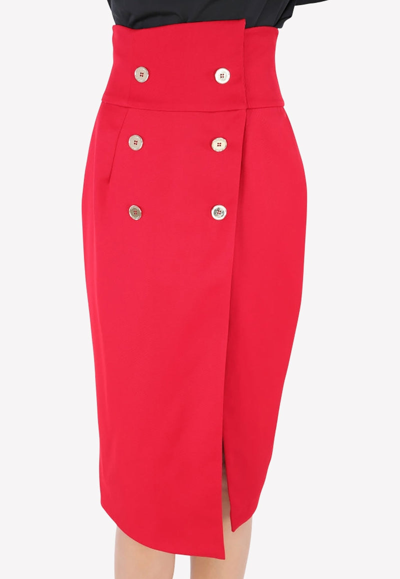 Double-Breasted Front Slit Pencil Skirt