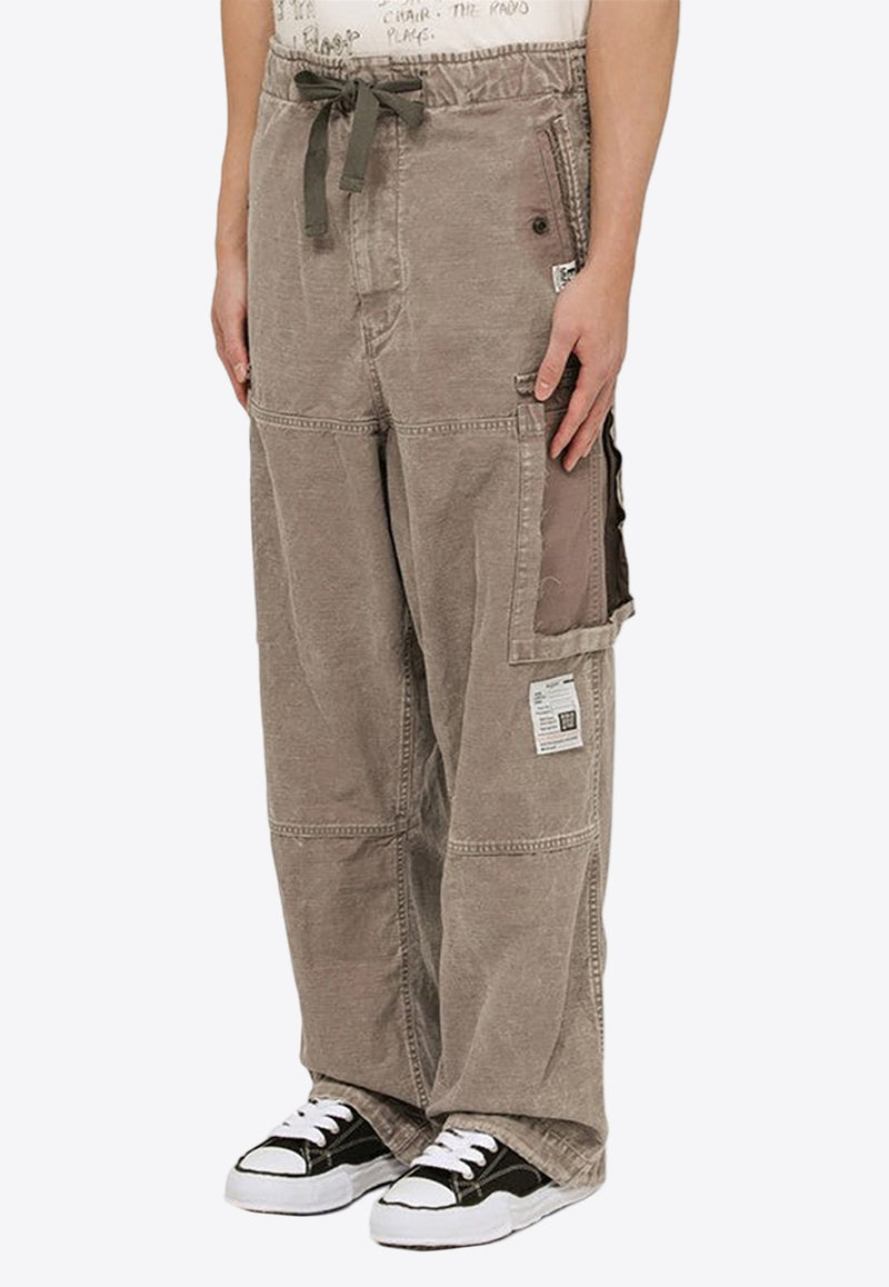 Washed-Effect Drawstring Cargo Pants